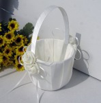 Wedding Flower Girl Petal Basket with White Rosettes Design